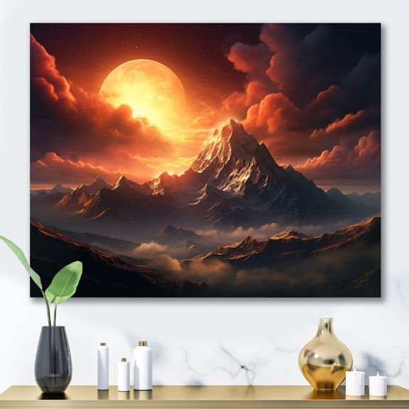 Designart "Lunar Landscapes Space Mountains III" Astronomy & Space Wall Art - Modern Yellow Space Landscapes Entryway Wall Art