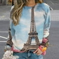 thumbnail image 2 of Eiffel Tower Women's Floral Printed Sweatshirt Long Sleeve Crewneck Casual Loose Vintage Graphic Pullover Tops, 2 of 7
