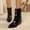 Black, variant on Women Pointed Toe Buckle Strap Slip on Mid Calf Thin Stiletto High Heel Boots Casual Leather Footwear for Party Street Autumn Winter Fashion Matching Outfits White 9(42)