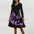 thumbnail image 5 of Valentine Dress for Women 1950S Retro Long Sleeve V-Neck Cocktail Dresses with Belt 3D Love Heart Printing A-Line Dress Purple 2XL, 5 of 6