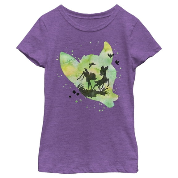 Girl's Bambi Green Watercolor Silhouette Graphic Tee Purple Berry X Large