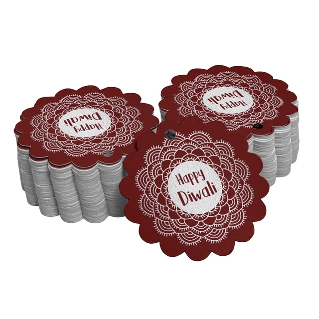 Inkdotpot 50 Pack Happy Diwali Favor Paper Tags Craft Real Silver Foil Hang Tags