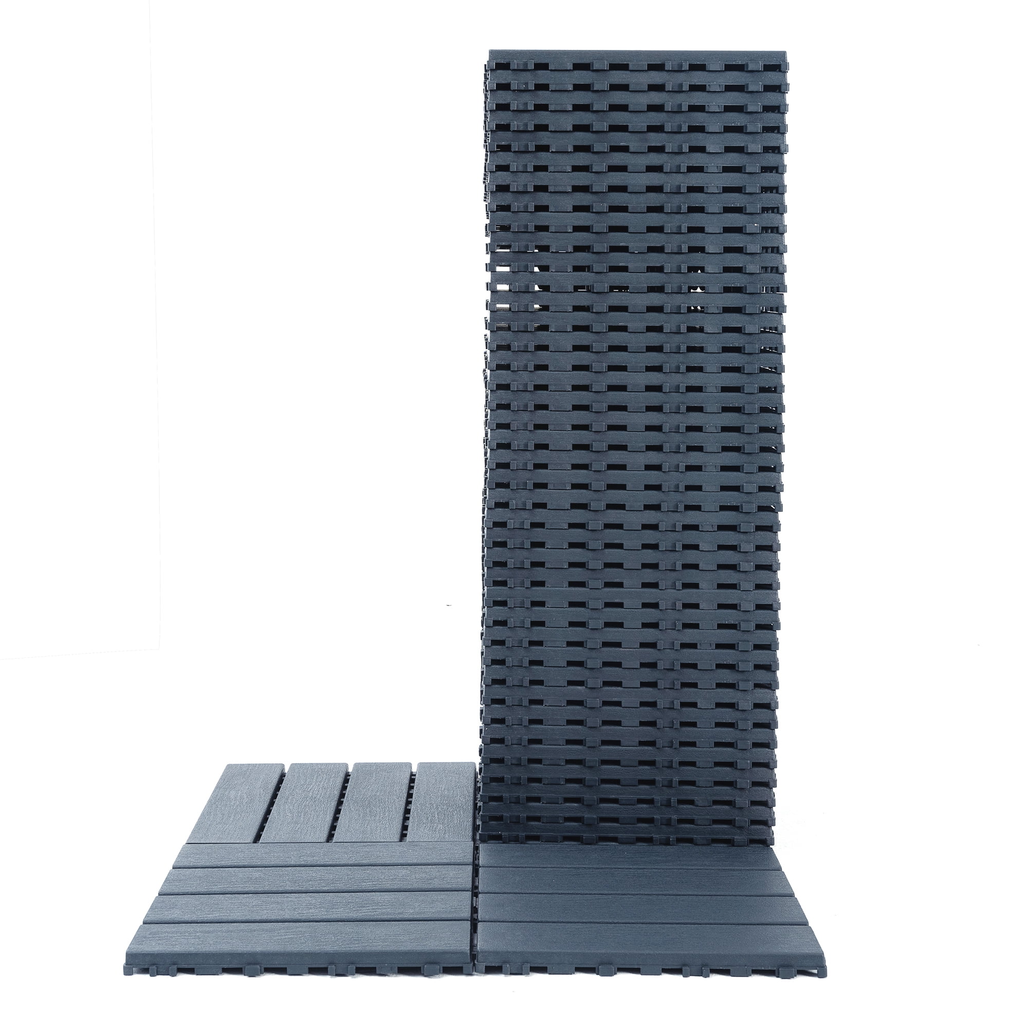 Miniyam 44 Pcs Interlocking Deck Tiles, 12" x 12", Polypropylene, for Outdoor Balcony Garden Gray