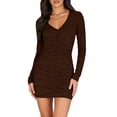 thumbnail image 3 of TaTaai Womens Casual V Neck Long Sleeve Pullover Dress Solid Color Slim Fit Soft Stretchy Comfortable All Seasons Fashion Daily Wear Outfits Gift, 3 of 7
