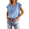 thumbnail image 5 of Summer Womens V Neck Cap Sleeve Tops Casual Loose Fit Knit Lightweight Going Out Sweater Pullover Top, 5 of 6
