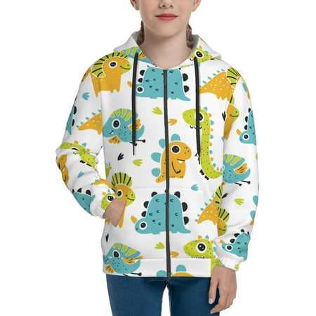 

Hoodies for Women cartoon Dinosaur cute printB Long Sleeve Sweatshirt Drawstring Zip Up Hoodie with Pockets Teen Girl Clothes