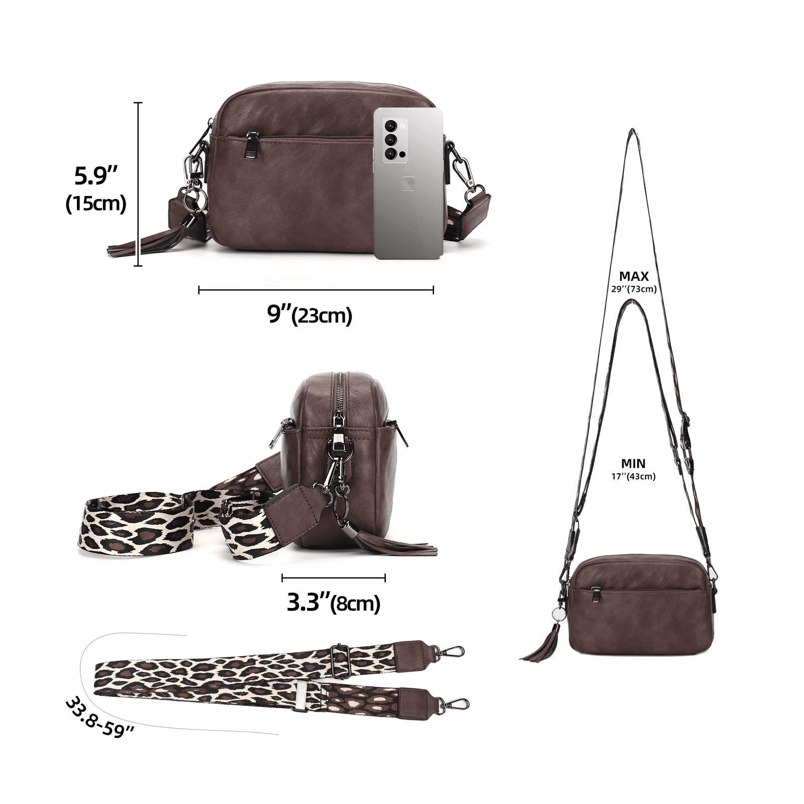 KL928 Leather Crossbody Bag for Women Ladies Wide Strap Shoulder Bag Small Purses and Handbags(Berry Purple)