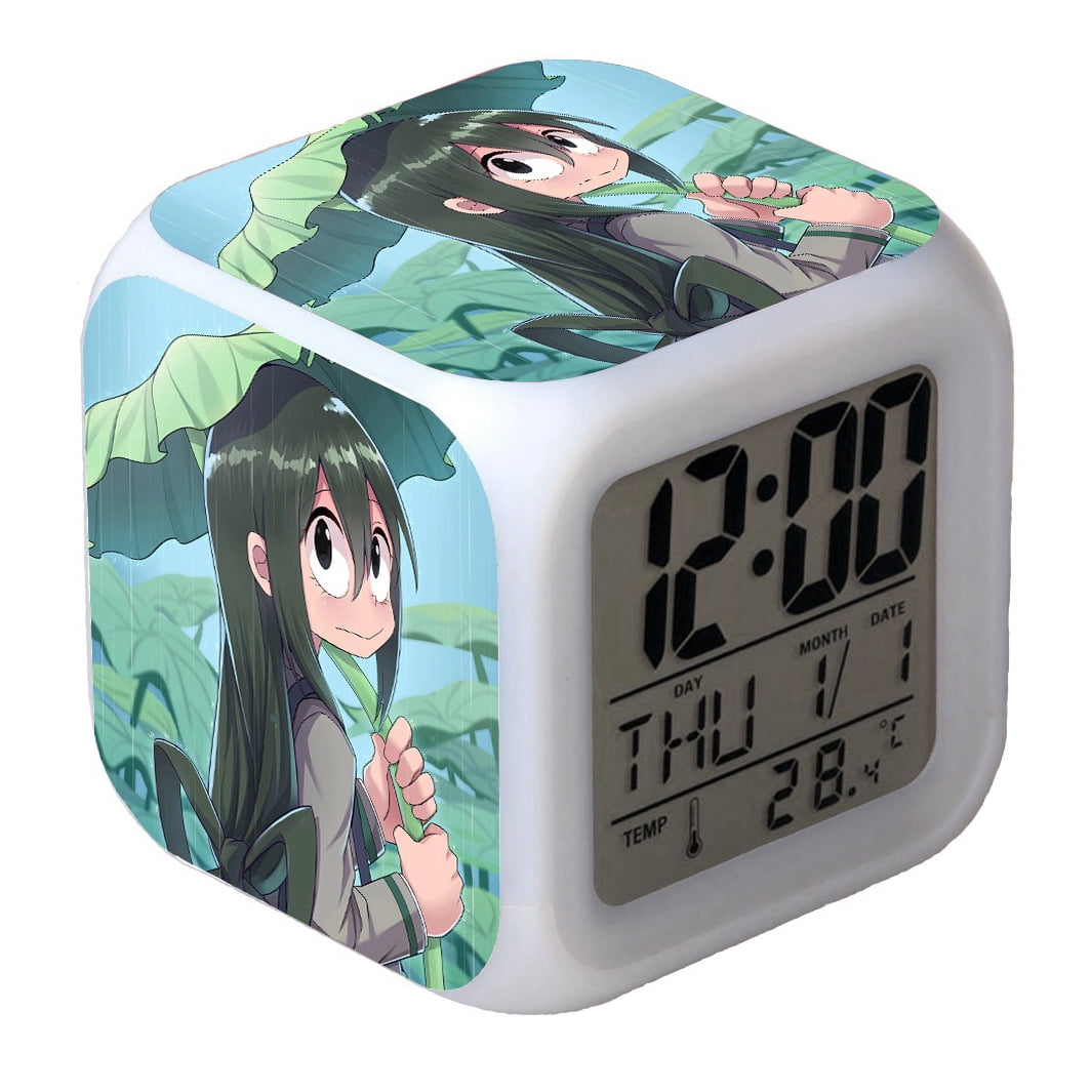 Wekity Anime Alarm Clock, 7 Colors LED Square Clock Digital Alarm Clock