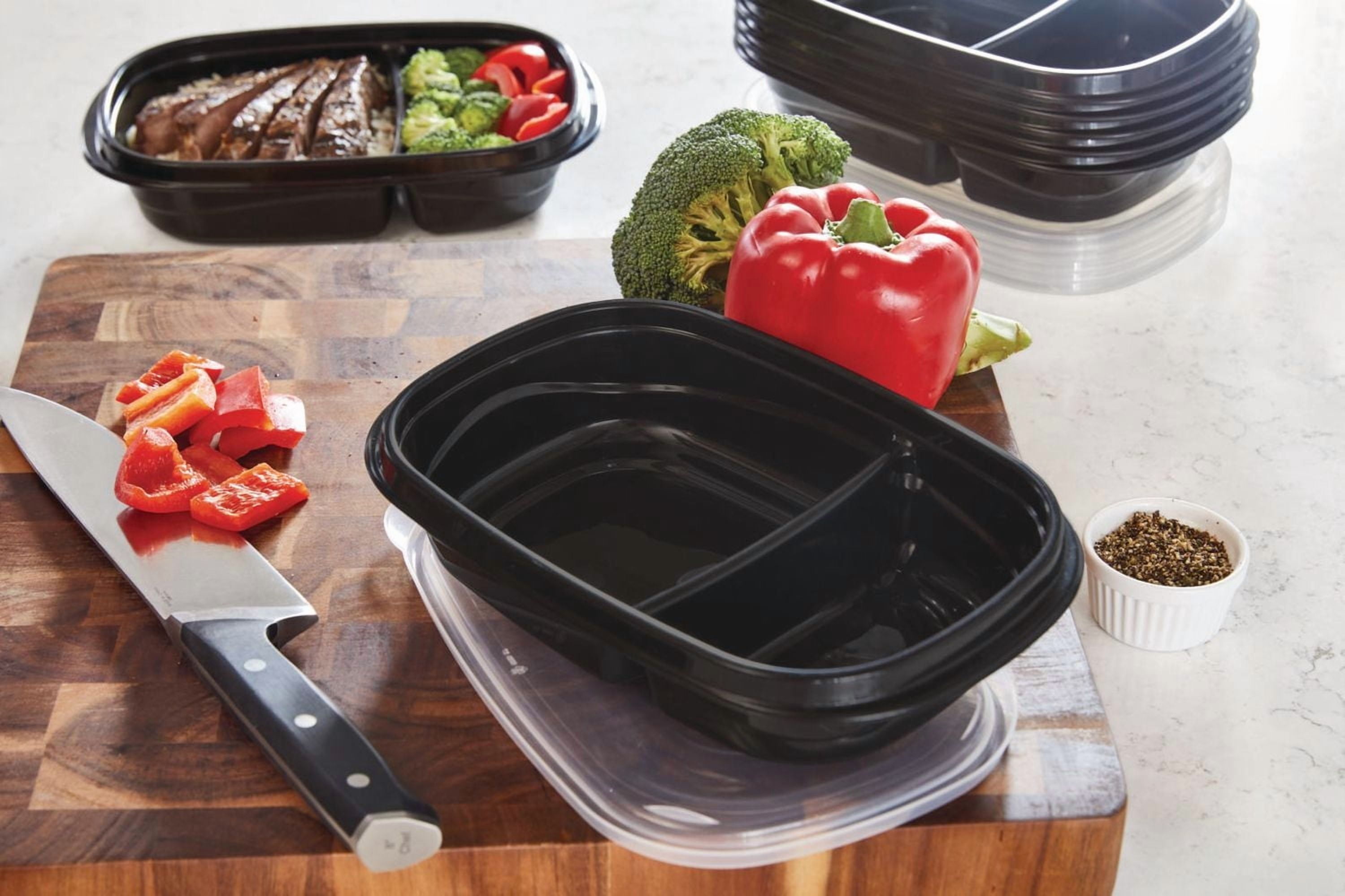 Rubbermaid TakeAlongs 3.7-Cup Food Storage Containers with Divided Base, Black, 10 Piece Set