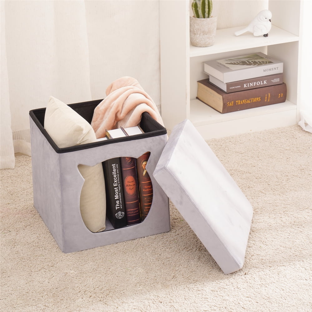 Private Jungle Velvet Collapsible Multipurpose Cat or Small Dog Bed,Footrest Stool with Cushion Top