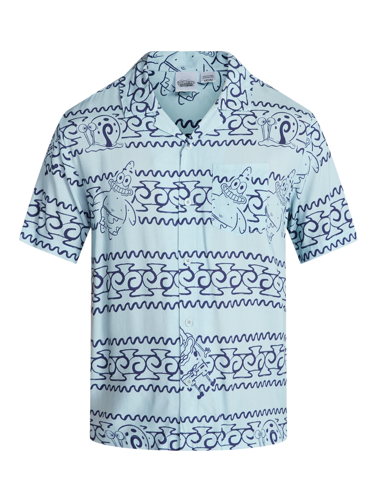SpongeBob SquarePants Men's and Big Men's Graphic Button-Up Shirt, Sizes XS-5XL
