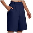 thumbnail image 3 of vigerkar Bermuda Shorts for Women High Waisted Linen Dressy Casual Pleated Wide Leg Summer Shorts with Elastic Waist Navy, L, 3 of 9