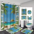 thumbnail image 1 of Juego de cortinas de ducha de 4 piezas con vistas a la playa tropical, 1 of 4