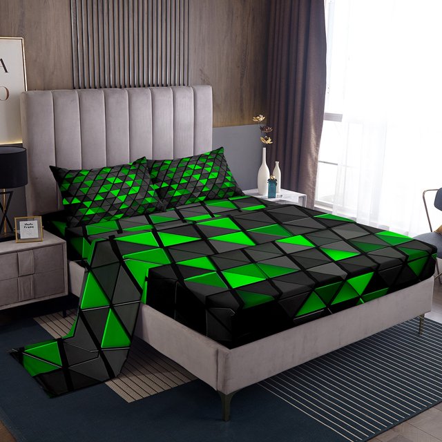 Erosebridal Neon Geometric Sheet Set Twin,Gradient Triangle Bedding Sets Twin Size,Boys Room Decorative,Reversible,Breathable,3pcs