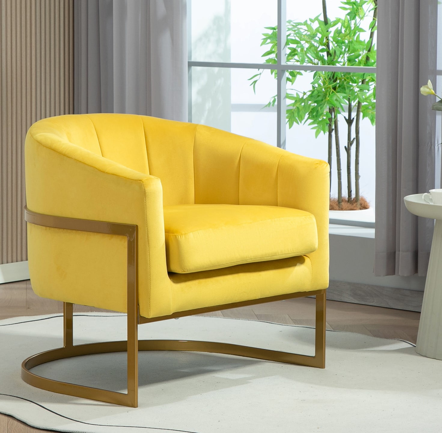 US Pride Furniture Modern Accent Armchair Luxury Gold Frame and Multi-colored Velvet Material Infuse Elegant Flair Yellow