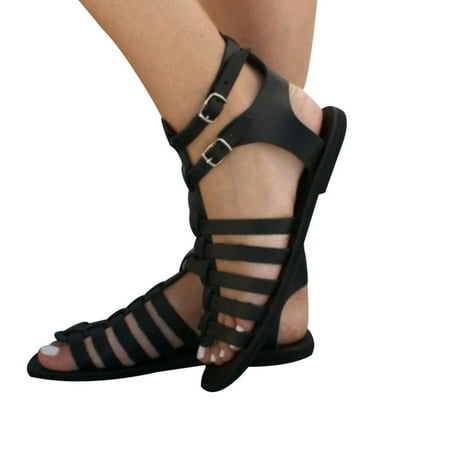 

Ladies Strappy Gladiator Flat Womens Sandals Summer Holiday Beach Shoes Soft and Comfortable 41