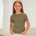 thumbnail image 5 of Hxshgdsn Girls Short Sleeve T Shirts Ribbed Crew Neck Solid Color Casual Summer Pullover Tops（Brown/11-12 Years）, 5 of 8