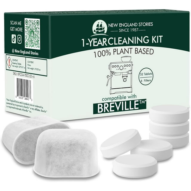 fafa-6 Pack Breville Compatible Charcoal Filters with 52 Cleaning Tablets, 1 Year Breville Compatible Maintenance Kit, Espresso Machine Clean Kit for Breville Barista Pro, Breville Infuser and more