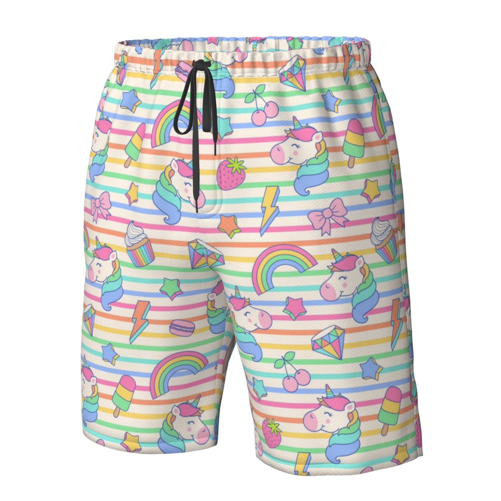 Naloa Cute Unicorn Men's Beach Shorts, Surfing shorts, Swim trunks, Quick Dry Swim Trunks for Surfing Beach Fun - Medium