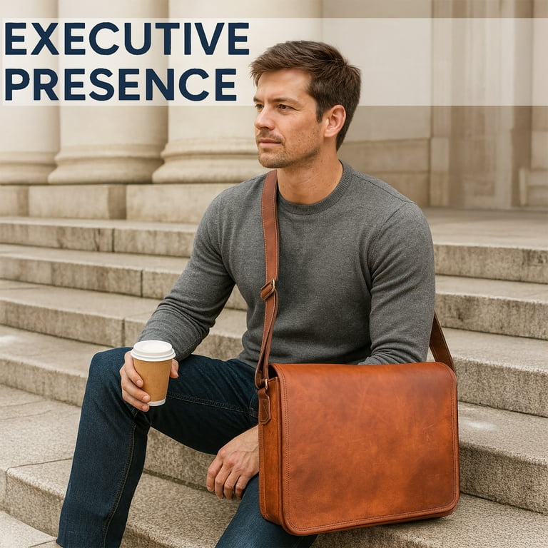 Free Shipping! Rustic Town Leather Messenger Bag for Men Women 15