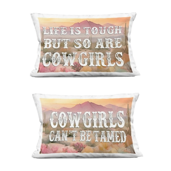 Stupell Industries Tough Cowgirls Phrases 14" x 20" Landscape & Nature Print Polyester Decorative Pillow Set, Zip Closure 2 Count