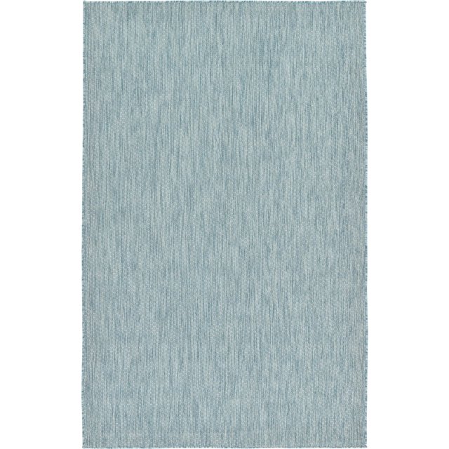 Unique Loom Solid Collection Casual Transitional Indoor and Outdoor Flatweave Area Rug, 5' x 8', Aquamarine/Light Blue