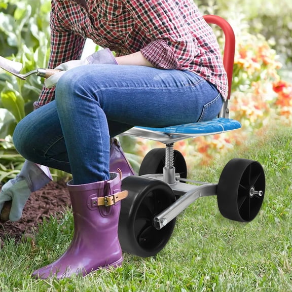 Garden Cart Rolling Stool with Wheels Stable Workseat Sturdy Cart Work Seat Outdoor Lawn Yard Patio Wagon Scooter Adjustable Seat Height and Direction Gardening Helper for Planting