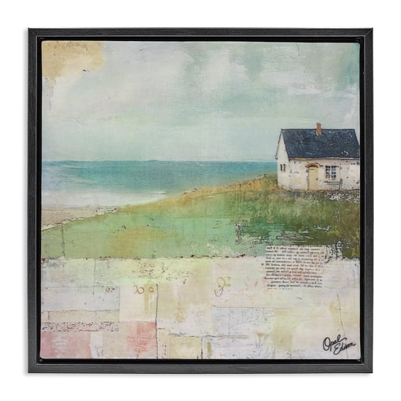 Stupell Industries Transitional Quiet Place By The Coast Black Floating Frame Canvas Art, 18 x 18, by Opal Edison