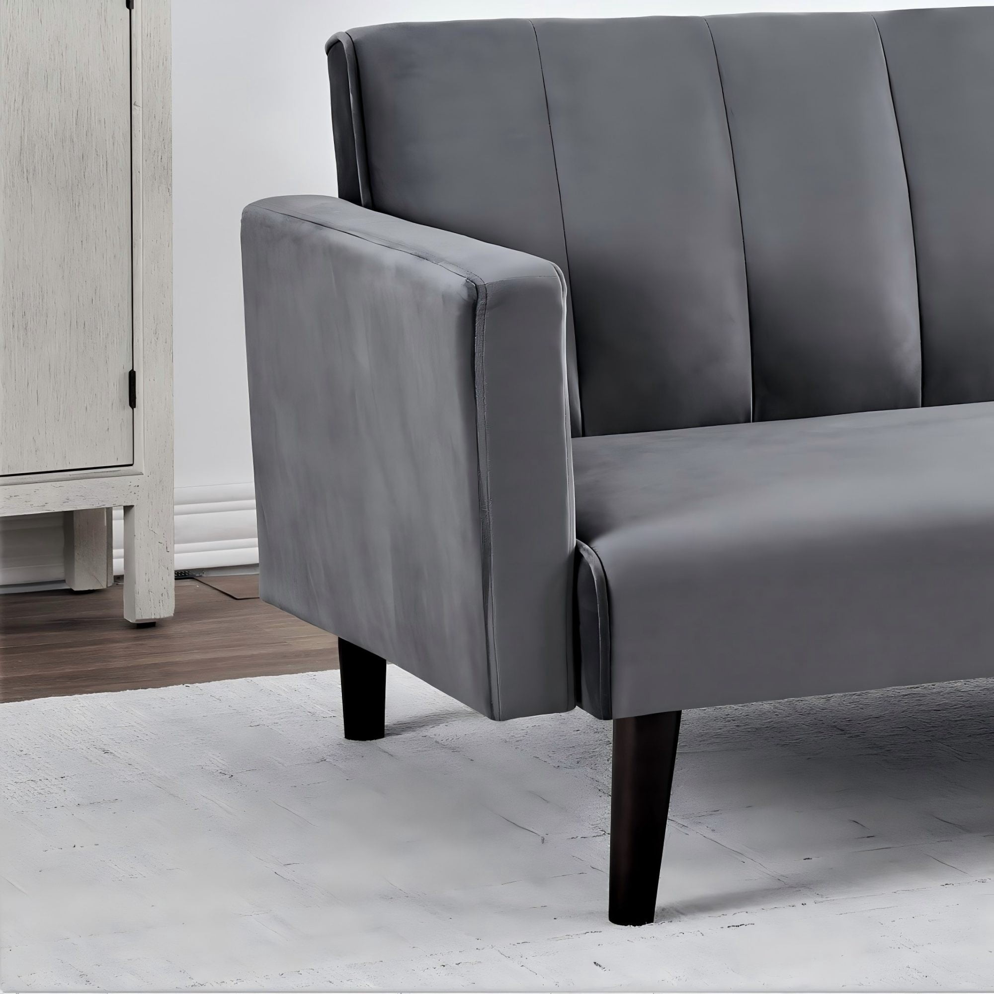BSHTI 72" Linen Sleeper Sofa Bed with Vertical Channel Tufted Backrest,Adjustable Back, Folding Design for Living Room（Gray）
