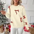 thumbnail image 5 of Sweater for Women Christmas Fair Isle Knit Sweater with Bow Embroidery Khaki XL, 5 of 6
