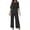 Black, variant on Women's 2 Piece Outfit, Asymmetric Hem Short Sleeve Top and High Waist Wide Leg Pants Set, Casual Matching Sets, Summer Outfits for Women, Vacation and Travel Outfit-Black