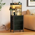 thumbnail image 4 of Satifur Tall Nightstand with Charging Station and LED Lights, Bedside Table with Drawers and Bookshelf, Black, 4 of 7