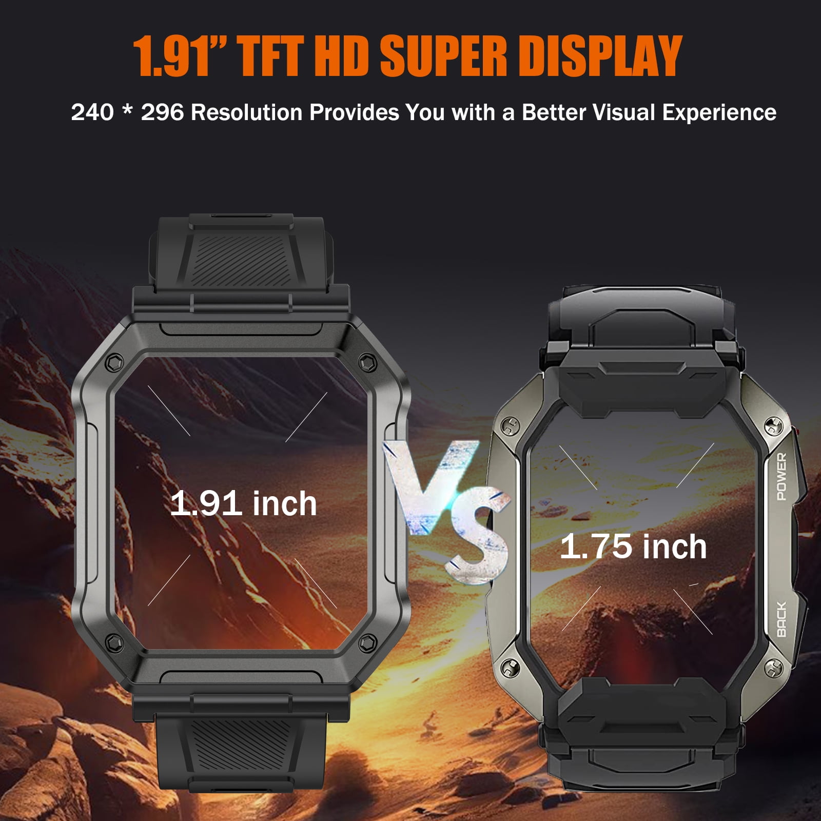 PAKRYS 1.91" Smart Watch with Text and Call(Answer/Dial), Rugged Outdoor Bluetooth Smartwatches for Men, Compatible with Android iOS