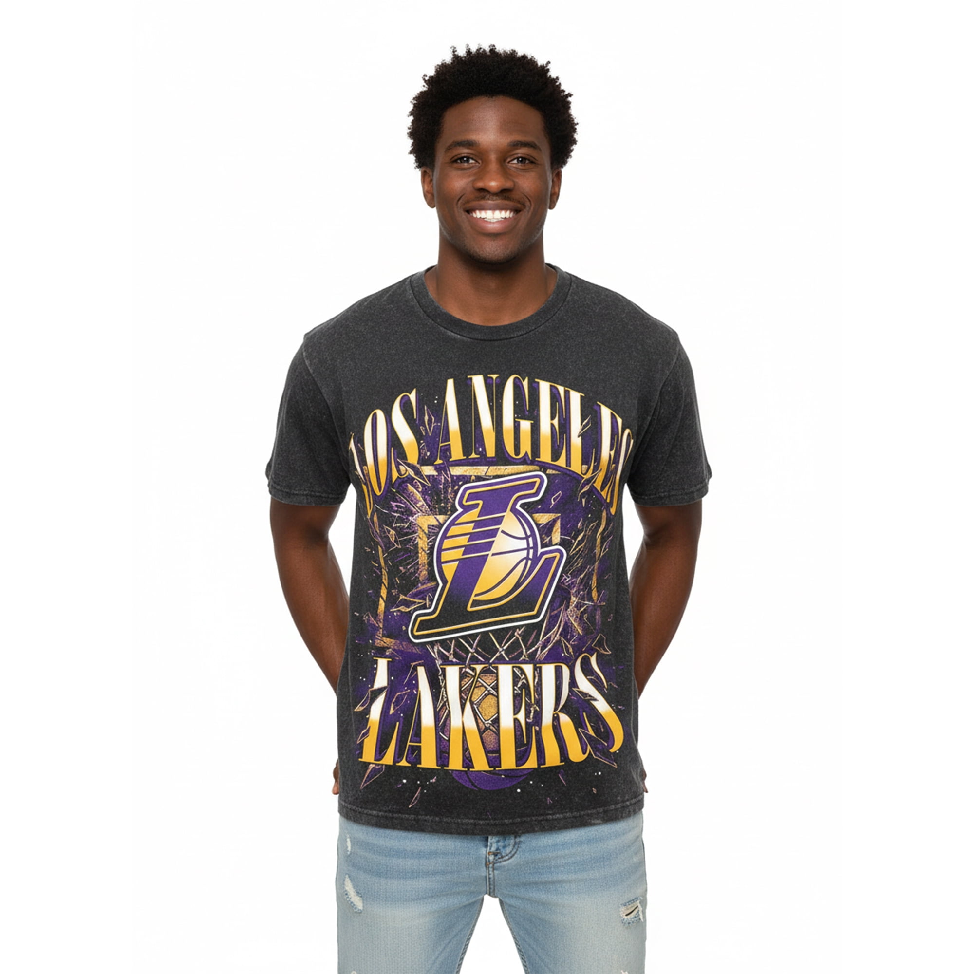 NBA Los Angeles Lakers Men's & Big Men's Front & Back Boxy Fit Mineral Wash Graphic T-Shirt, Sizes XS–4XLT, 2XB–5XB