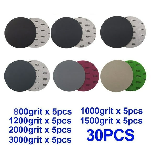 30pcs 5" 125mm & Wet/Dry 800 1000 1200 1500 2000 3000 Grit Sanding Discs