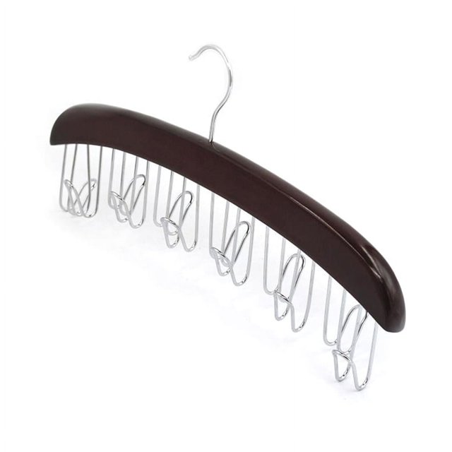 Colgador de CinturóN de Madera Multifuncional Estante de Cinturones Corbata de SuspensióN Organizador de Porta Bufandas Armario Percha de Almacenamiento 12 Nogal