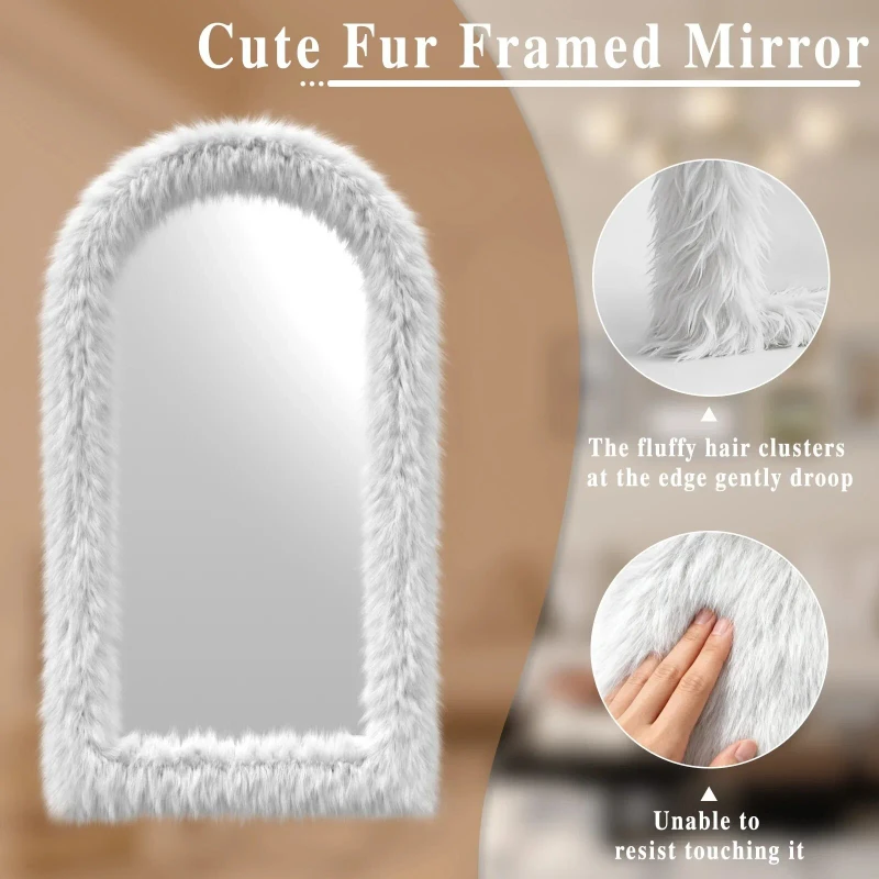 Lumora 32"x 71" Arched Full Length Mirror Large Free Standing Mirror with Fluffy Framed, White