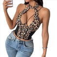 thumbnail image 2 of Camiseta de Larga de para Mujer con Estampado de Leopardo, Elegante Corsé y Negro M, 2 of 9
