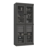 Palace Imports 100% Solid Wood Kitchen Pantry Storage Cabinet with Glass Doors, Adjustable Shelves and 2-Drawers, Gray