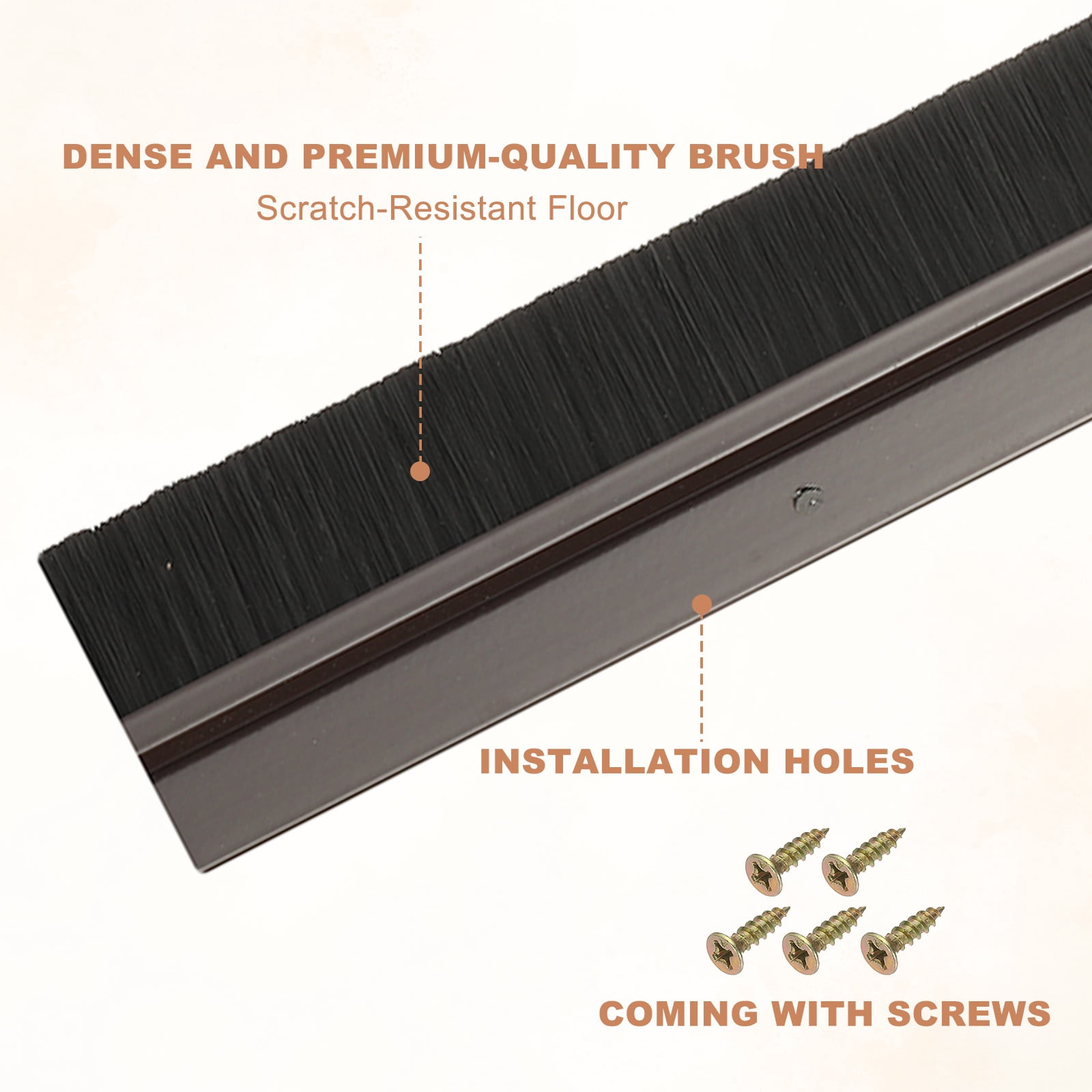 Uxcell Door Brush Sweeps, H-shape Aluminum Alloy Holder Door Sweep for Bottom of Door Seal Garage Brown 4.72" x 39.37"