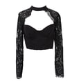 thumbnail image 3 of Dewadbow Women Lace Long Sleeve Crop Tops Blouse Shirt Bustier Bralette, 3 of 5