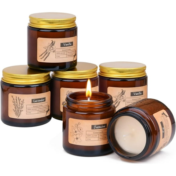 Premium 6 Pack Aromatherapy Candles - Soy Wax, Long-Lasting, Scented in Amber Jars, Thoughtful Gift for Women on Special Days (Birthday, Mother's Day, Thanksgiving)
