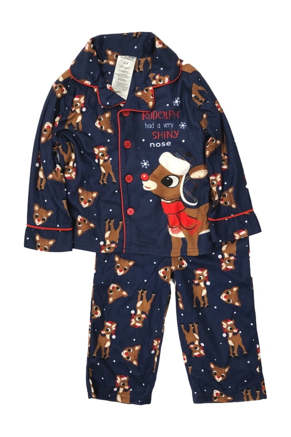 Infant & Toddler Boys Blue Rudolph Reindeer Christmas Pajamas Sleep Set 12m