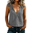 thumbnail image 3 of yoeyez Linen Tank Tops for Women Summer V Neck Sleeveless Tops Cute Tie Shoulder Bow Lightweight Fashion Beach Blouse Gray,XXL, 3 of 6