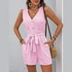 thumbnail image 5 of Mono sin mangas con cuello en V y cinturón para atar en la cintura para mujer - Mono informal para vacaciones - Conjunto de rayas para primavera y verano - Tallas S-XL, 5 of 7