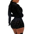 thumbnail image 2 of Liacowi Women Long Sleeve Velvet Bodycon Romper Print Round Neck Slim Fit Short Jumpsuit One Piece Playsuits Bodysuits, 2 of 3