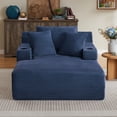 thumbnail image 4 of Oversized Chaise Lounge Chair Indoor, Comfy Deep Seat Sleeper Cloud Couch with 2 Cup Holder & Throw Pillow, Faux Fur Upholstered Deep Seat Accent Chair for Living Room & Office, No Assembly Required, 4 of 9