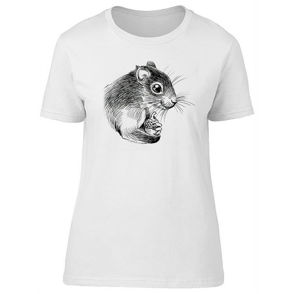 Cute Squirrel With Acorn Sketch T-Shirt Women -Image by Shutterstock, Female Small