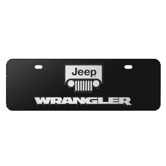Jeep Wrangler 3D Logo 12" x 4.25" European Look Black Half-Size Stainless Steel License Plate