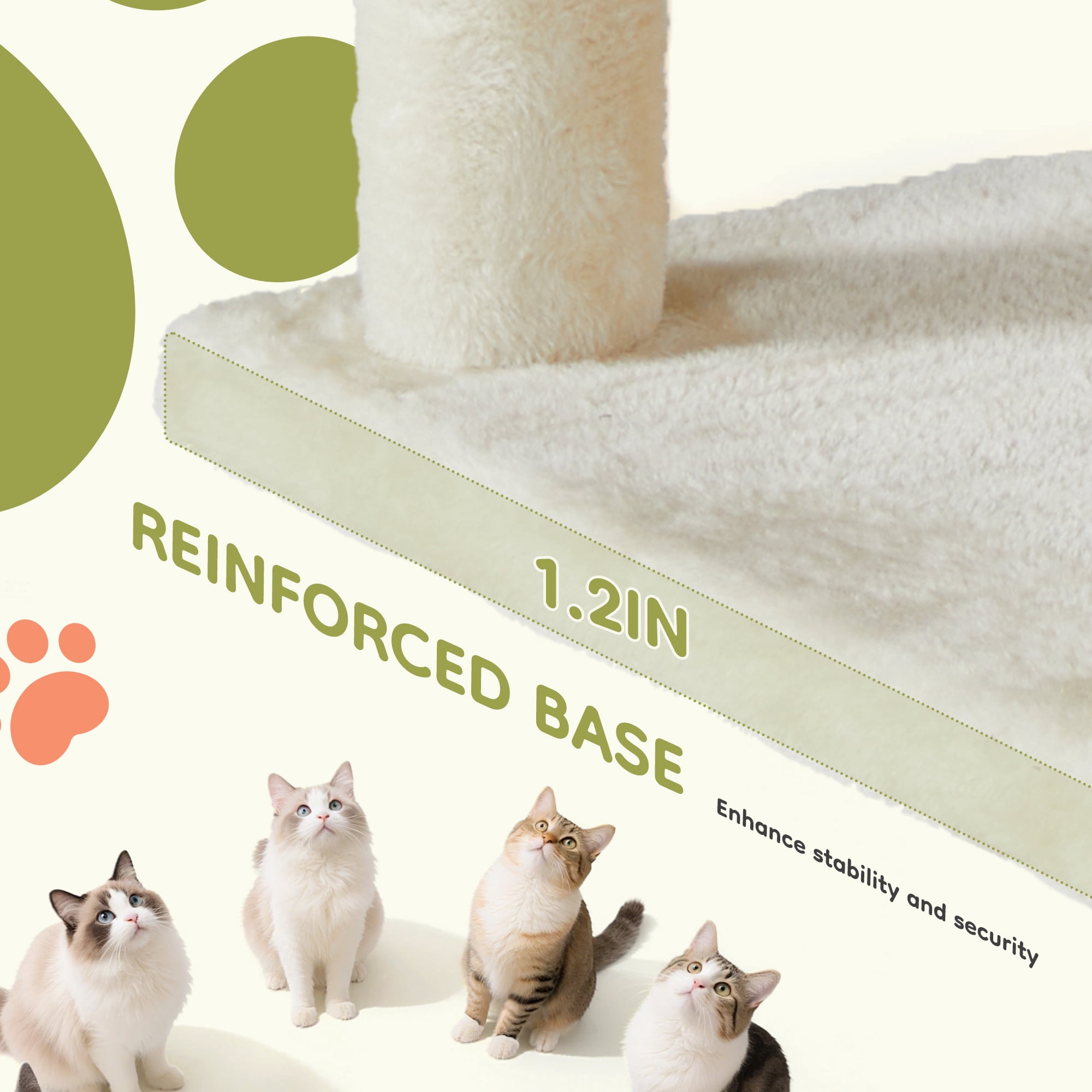 JIOABL 66" Multi-Level Cat Tree Tower with Hammock, Large Condo, Climbing Plates, Plush Toy, Kitty Playing House, Beige